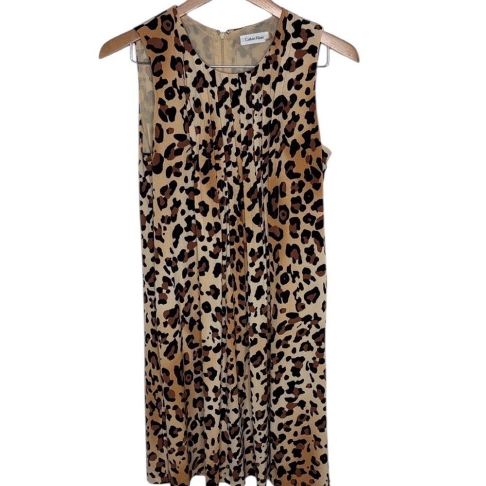 Calvin Klein Leopard Pleated Sleeveless Dress Women Size 6